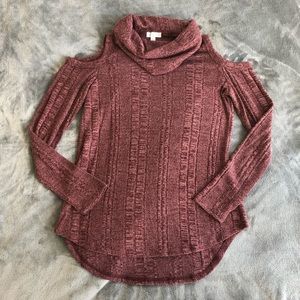 Cowl Neck Cold Shoulder Sweater